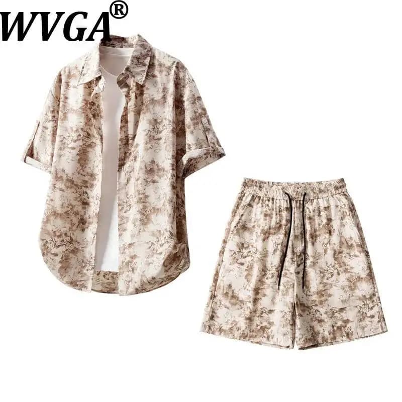 WVGA Spring Summer New Men's Streetwear Ink-splattered Trendy Short Sleeved Shirt Niche Chic Casual Shorts Two Pieces Set W24919