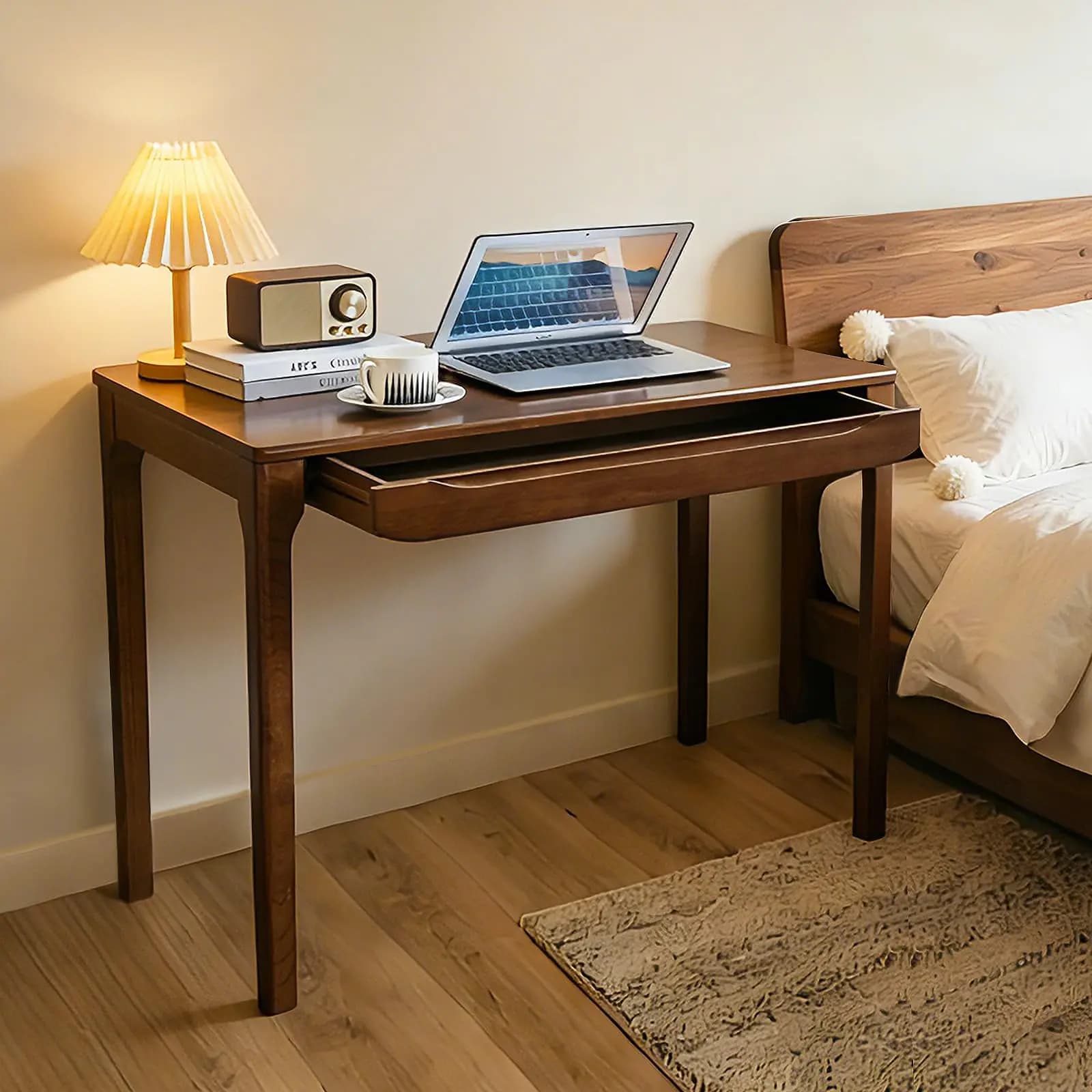 Scrivania in legno massello con cassetto, scrivania per computer da 47x24 pollici per camera da letto, ufficio domestico, studio