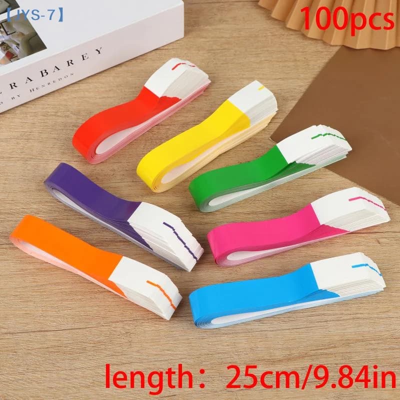 100 Pezzi Braccialetti di Carta per Feste, Braccialetti Adesivi in Carta Sintetica e Plastica, Braccialetti di Carta con Logo e Motivi Decorativi per Feste