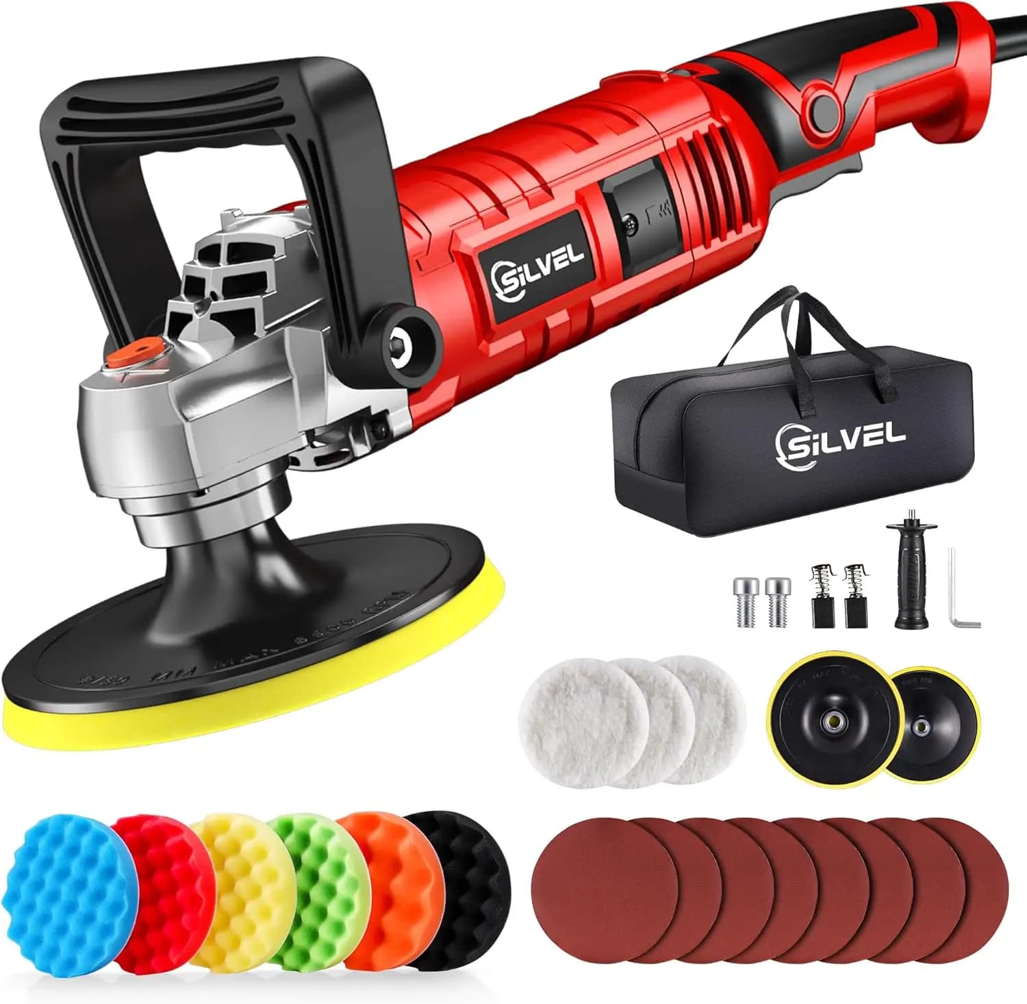 Lucidatrice per Auto da 1600W con 7 Velocità Variabili, Include Tamponi in Schiuma e Lana per Detailing e Lucidatura