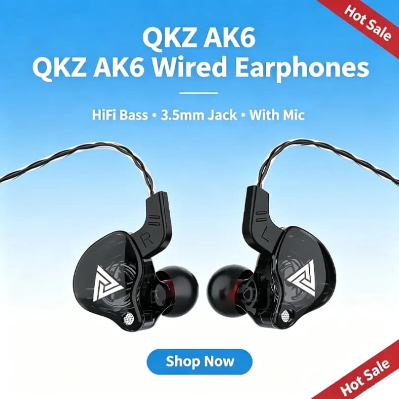 QKZ AK6 Wired Gaming Headset 3.5mm HiFi Bass Noise Cancelling Earphones with Microphone for Mobile Phone PC Gamer