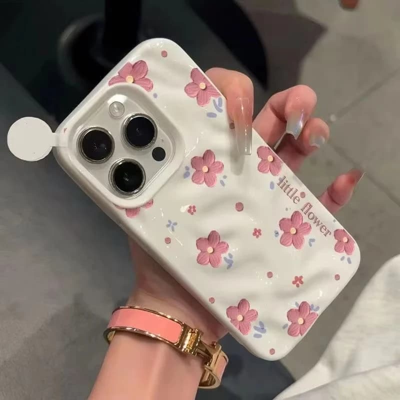 Korean Style Pink Little Flower Candy Color Phone Case For iPhone 17 16 15 14 13 12 11 Pro Max Plus Shockproof Soft TPU Cover