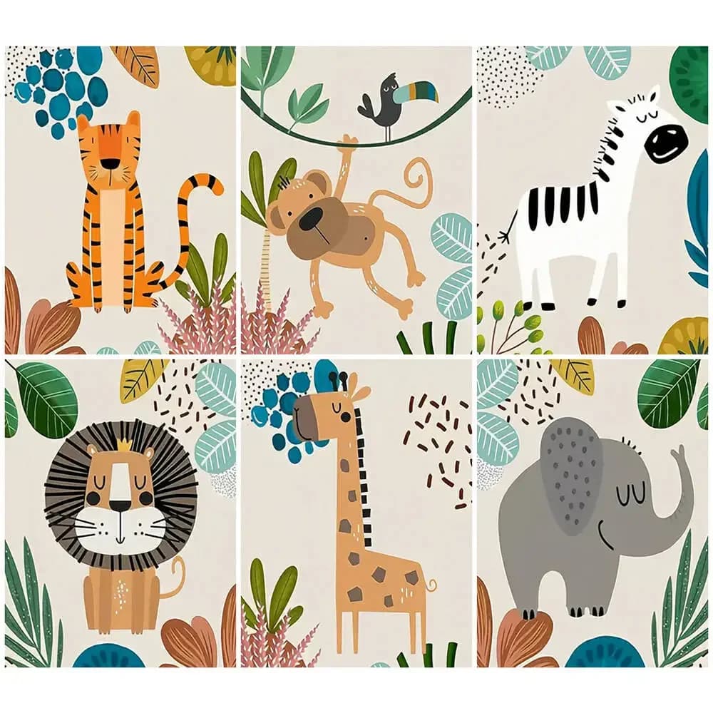 DIY Acrylic Paint By Numbers Cartoon Animal DIY Digital Oil Painting Lion Giraffe Monkey Elephant Zebra Tiger Handpainted Gift