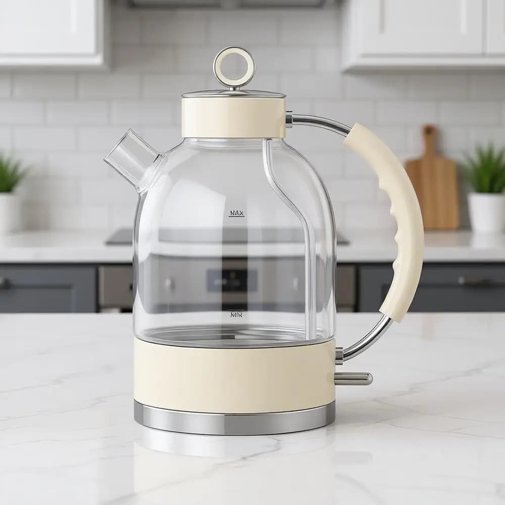Bollitore Elettrico in Vetro Borosilicato da 1,5L 1500W, con Spegnimento Automatico e Protezione Contro l'Ebollizione a Secco