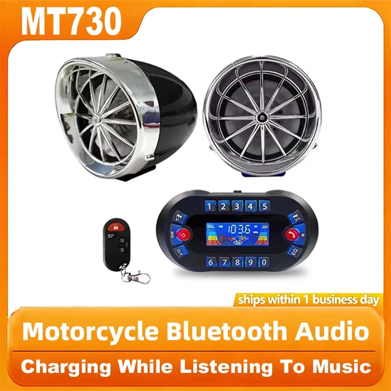MT730 Moto Bluetooth Audio MP3 Radio FM Altoparlante stereo Allarme antifurto Sirena Lettore musicale Supporto TF Card e disco U