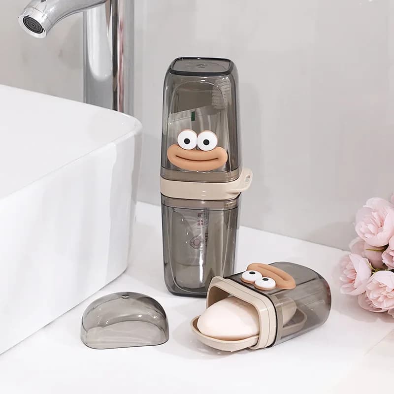1pc Cartoon Cute Mouthwash Cup Travel Soap Case Box Holder Portable Wash Cup Soap Dish Set Toothbrush Cup Toothpaste Drain Box
