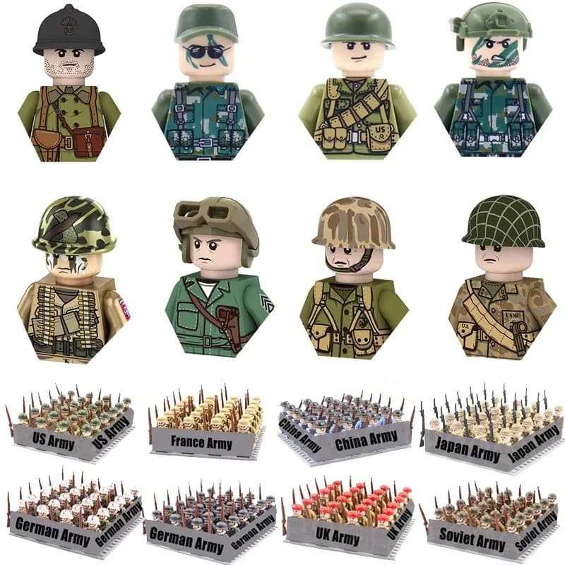 Set di costruzioni militari della Seconda Guerra Mondiale, mini soldato, action figure del Corpo dei Marines, giocattolo in mattoncini, regalo, parti di soldato.