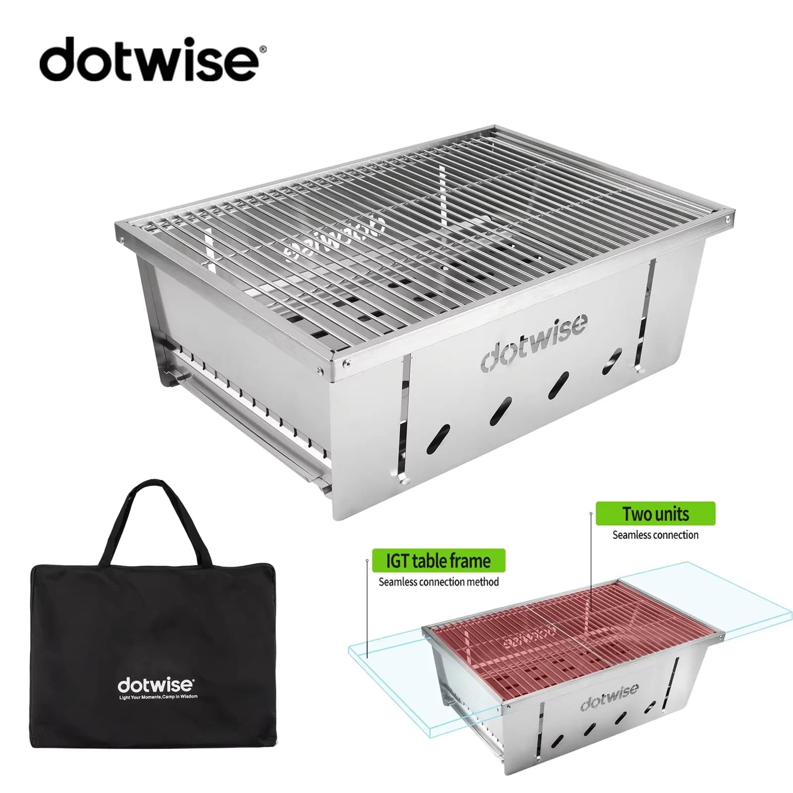 BBQ grill DOTWISE 2 Unit IGT, Foldable Portable Cooker for Camping and Picnic, Stainless Steel Barbecue with Built-in Oven