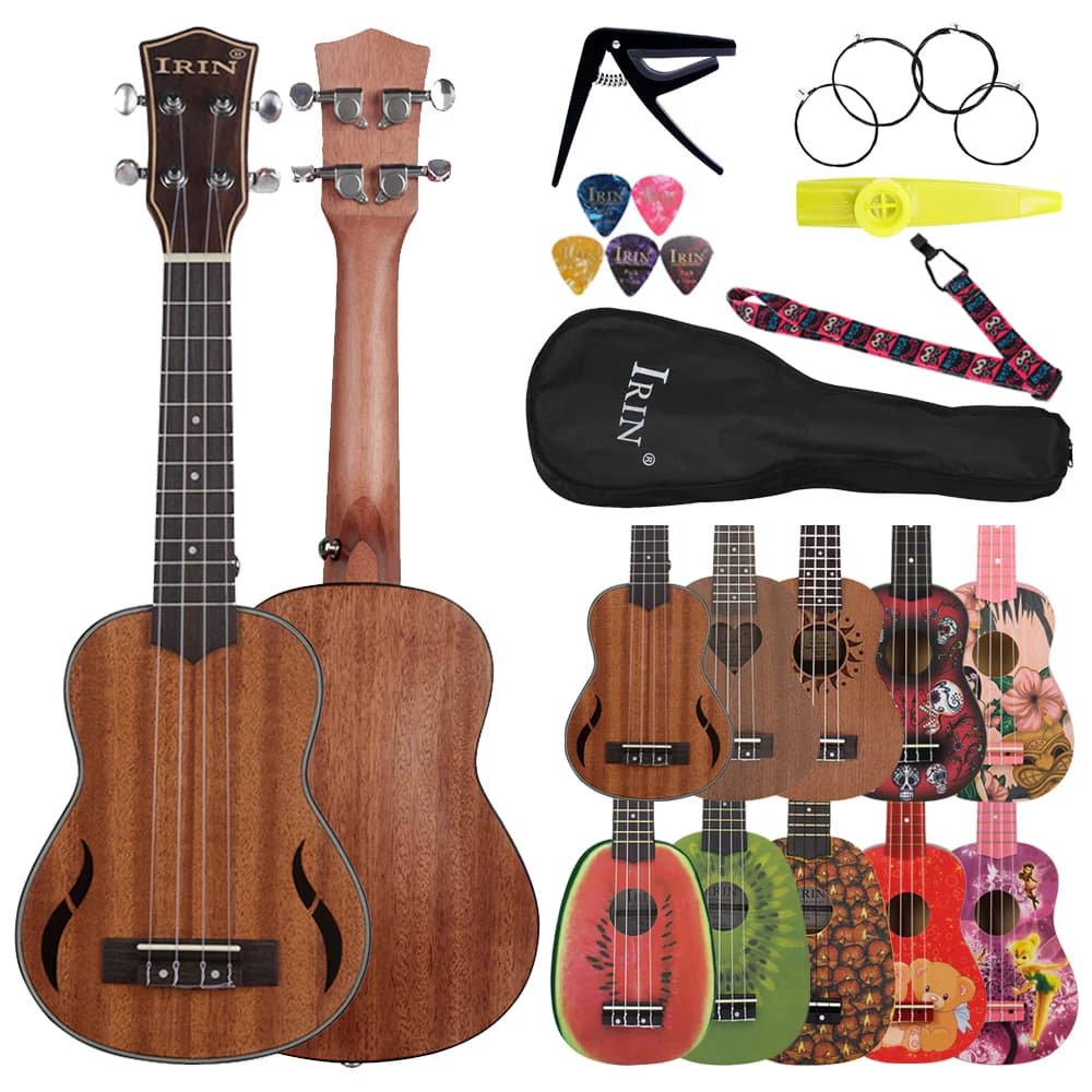 IRIN 21 pollici Ukulele chitarra hawaiana Soprano Principiante Ukulele 4 corde chitarra regali musicali strumento con tracolla Kazoo Capo Bag