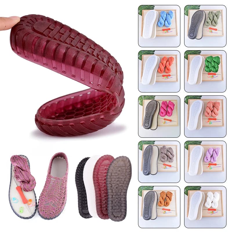 Suole estive con gancio intrecciate a mano Suole in gomma anti-calcio + Pantofole lavorate a maglia a linea cava Stivali corti Scarpe fai da te Materiale all'uncinetto