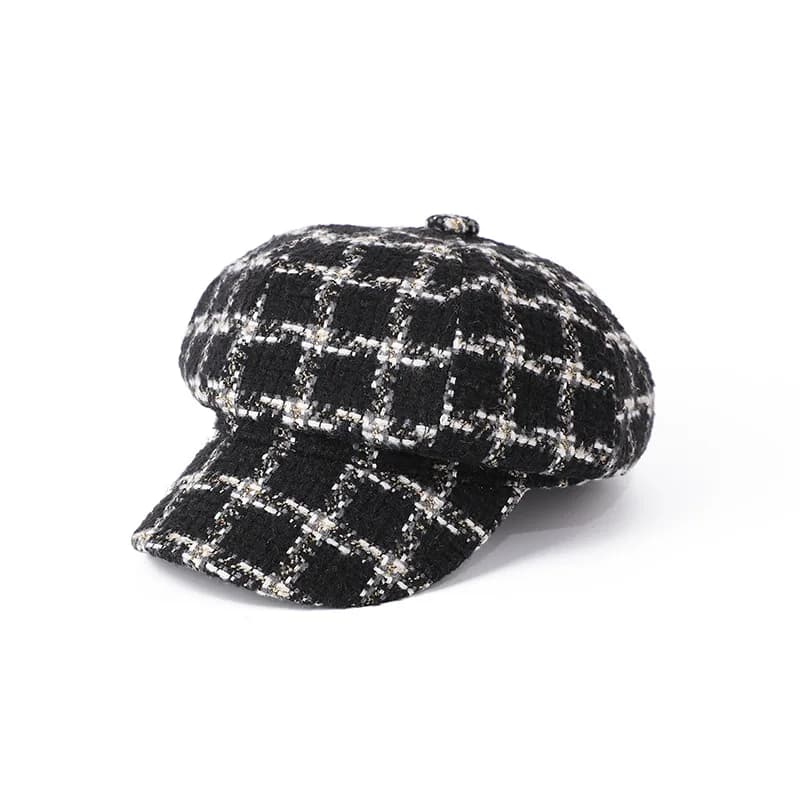 Berretto da strillone ottagonale Cappelli autunno inverno per donna Berretto Vintage Plaid elegante berretto da pittore femminile 2023 Nuovo