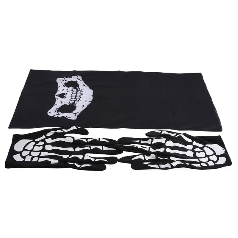 ABSS-Halloween Mask Scary Skull Chin Mask Skeleton Ghost Gloves For Performances, Parties, Dress Up, Festivals (3 Pieces/Set)