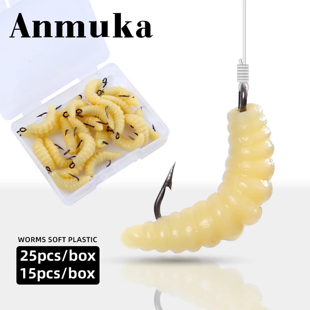 Gomma bionica Maggot Fishing bait Set Hooks Luminous larvae Esche Spigola Trota Crappie Bluegill Ideal Fishing in freshwater lake river