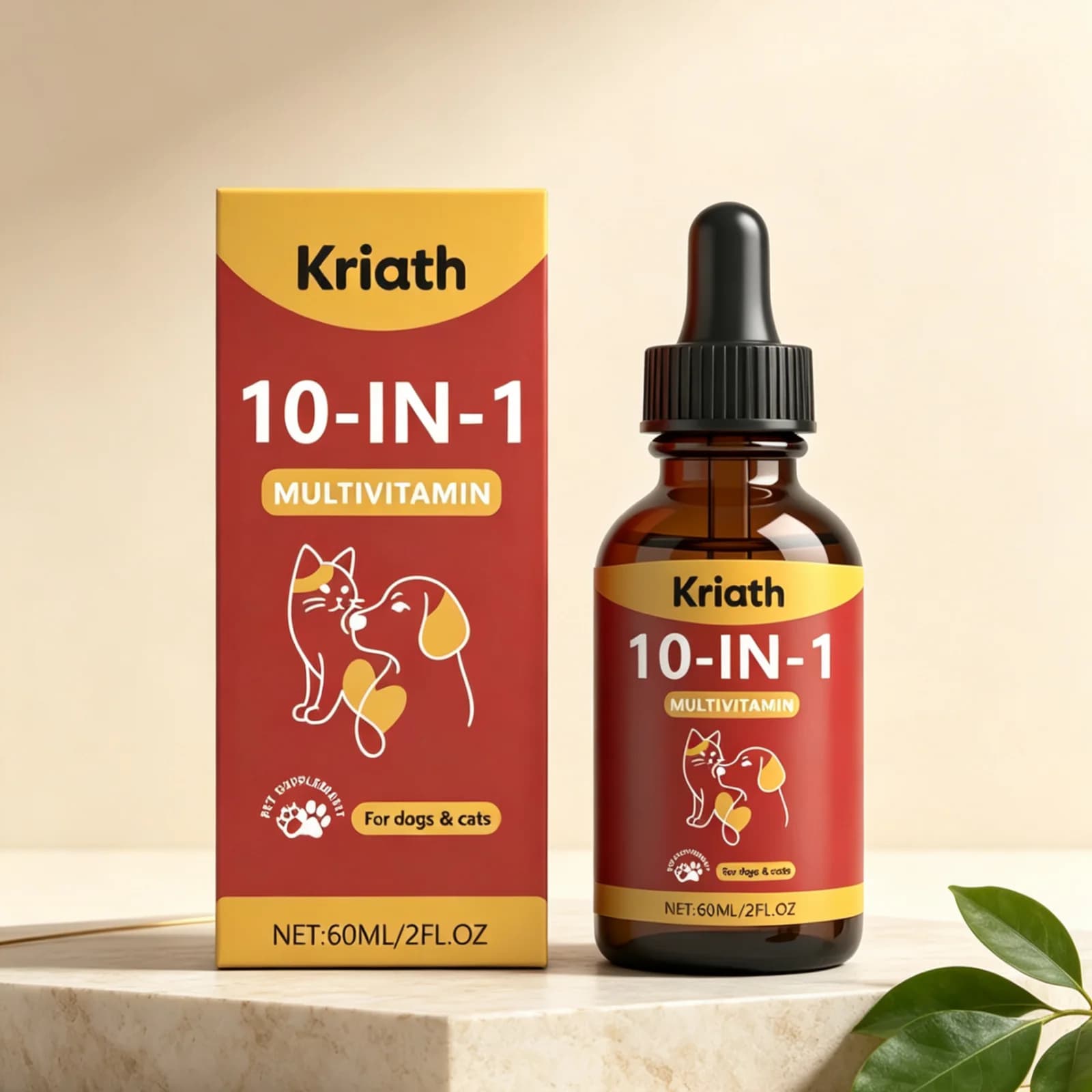 Kriath Pet Multivitamin Supplement Immune Support Improve Digestion Fix Malnutrition Daily Vitality Mild Pet Vitamin Drops 60ml