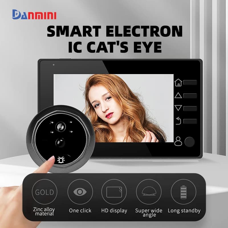 Danmini Campanello Telecamera Cat eye Telecamera 720P Telecamera Radar wireless da 3,5 pollici Telecamera Peepholes Rilevazione movimento PIR Visione notturna
