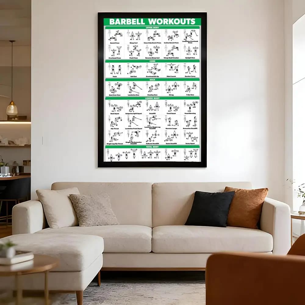 Training poster with handlebars and kettlebells for gym, sports and fitness, self-adhesive wall decoration HD – Peel&Stick, without residue, ideal for decorating the room.