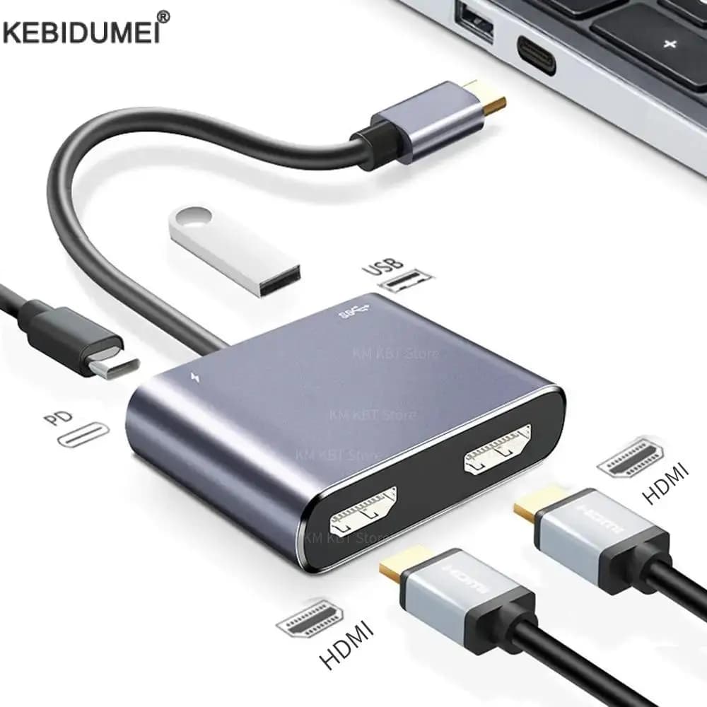 Hub USB C da tipo C a doppio HDMI VGA Adattatore USB 3.0 4K 60Hz Espansione schermo Tipo C Docking Station per MacBook Laptop Phone PC