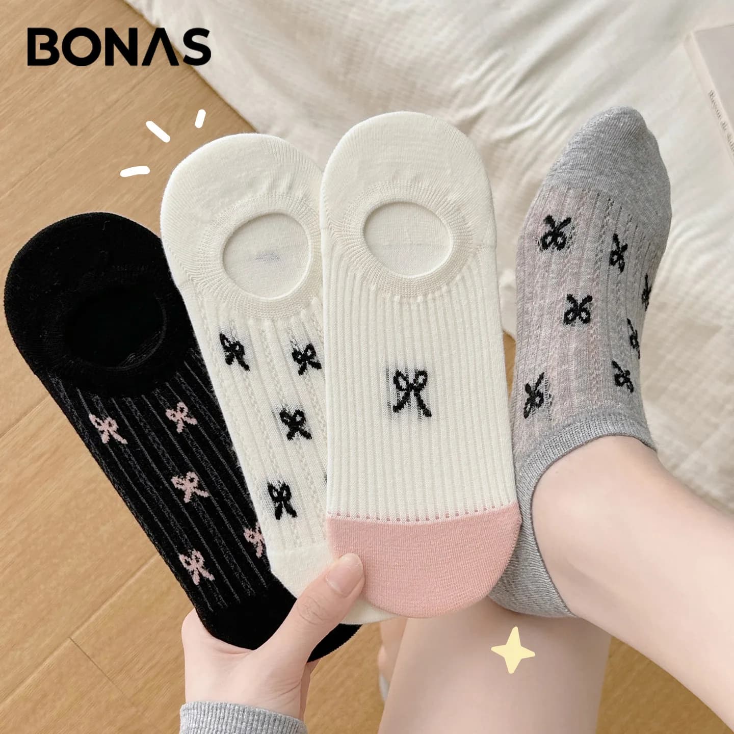 Bowknot Mesh Boat Socks Women's Pure Cotton Breathable Summer Thin Low Ankle Short Socks Non-slip Heel Socks Women