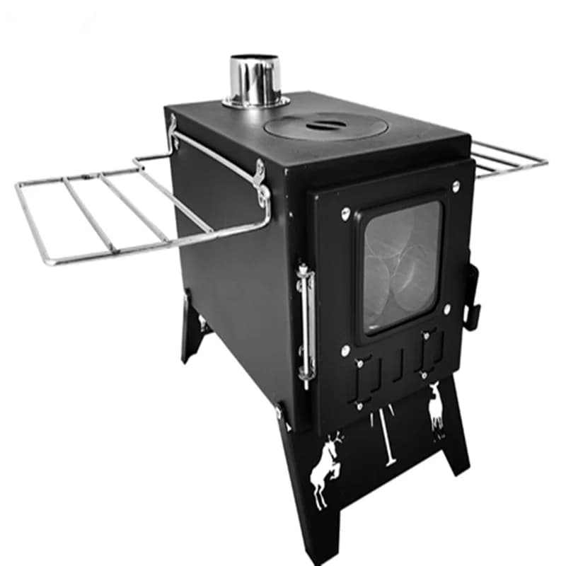 Outdoor camping barbecue stainless steel table stove with large window light glass firewood heating system for tent