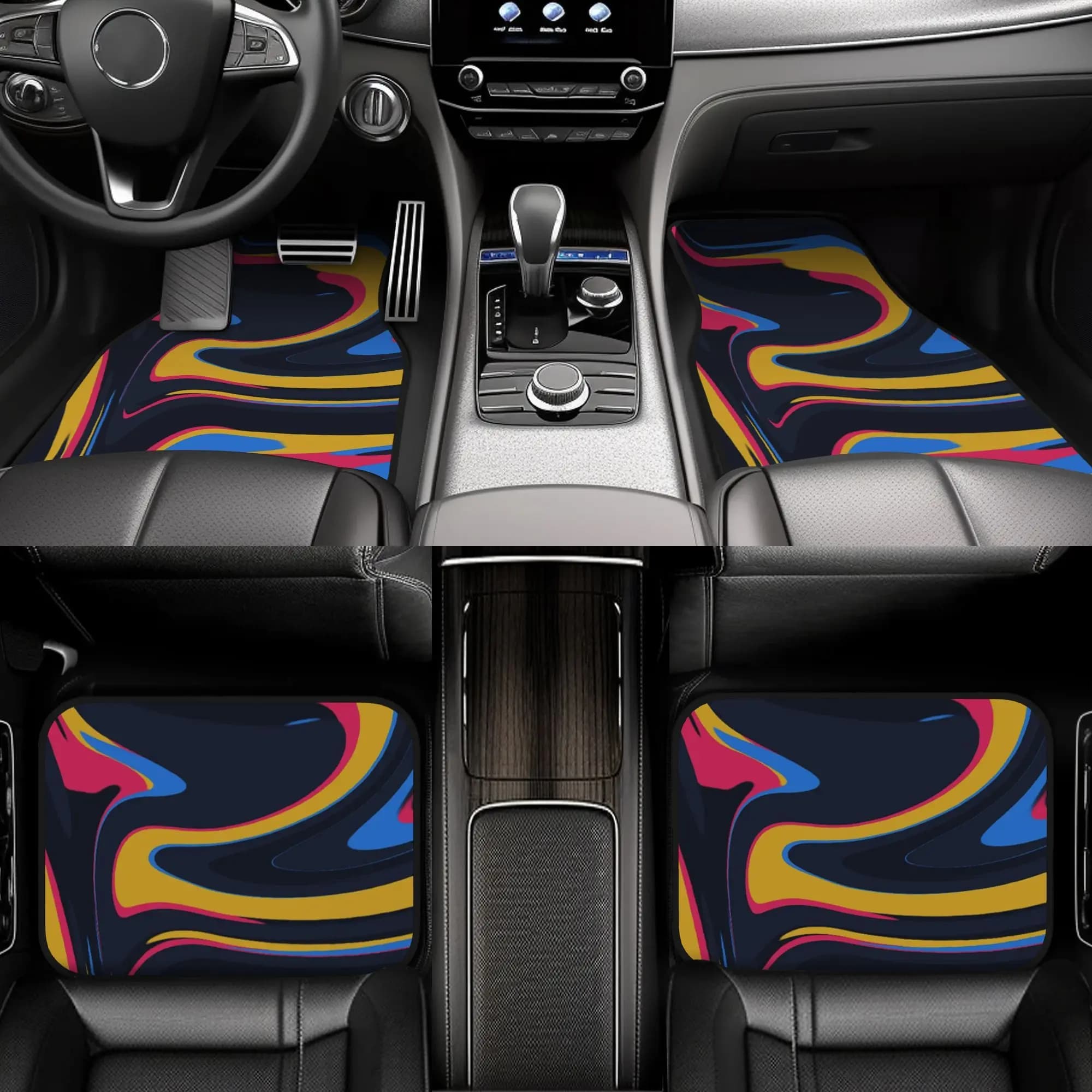 Tappetini antiscivolo con motivo colorato astratto per pavimento e tappeto | Set da 4 pezzi adatto per sedani e camion, tappetini per auto di lusso, auto F