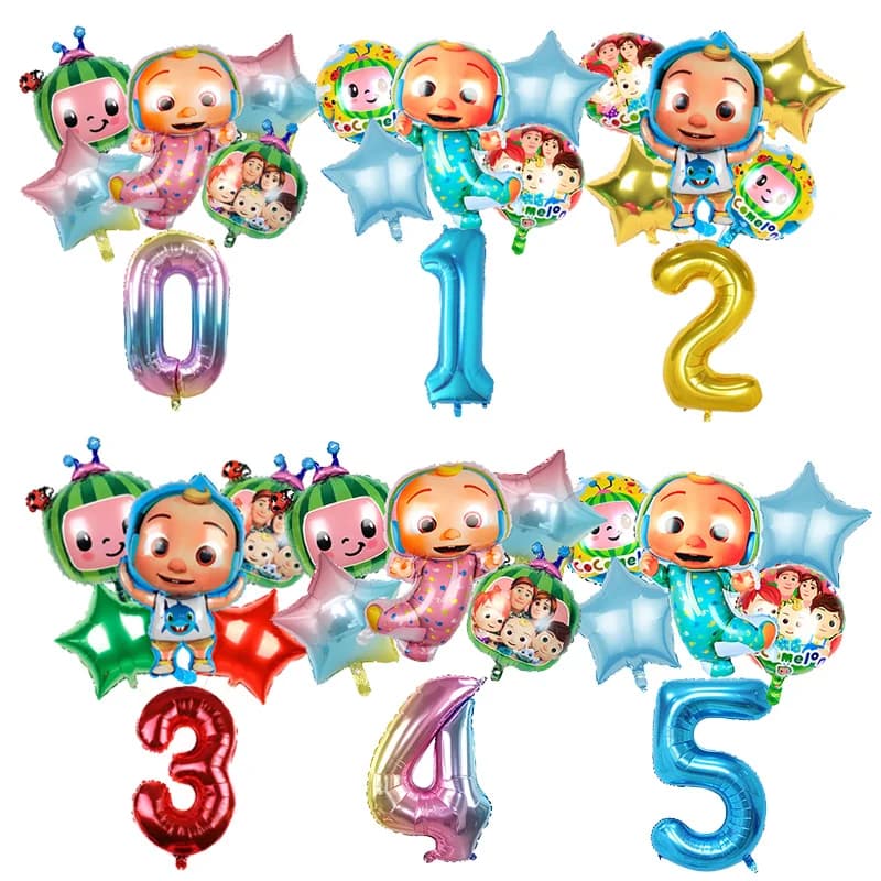 Cocomelons Neonati maschi Decorazione per feste Numero Palloncini Set 0-9 Cartoon Baby Showers Ornamento Compleanno Palloncino Puntelli per foto