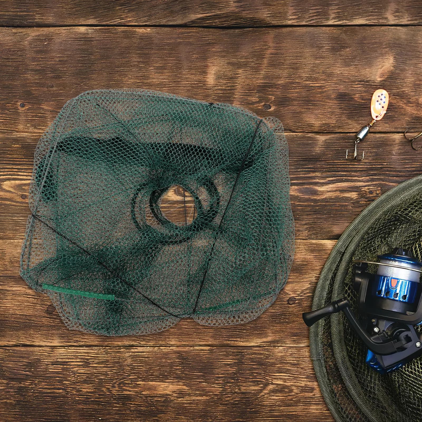 Nassa Pieghevole per Gamberi, Trappola per Granchi Richiudibile, Rete da Pesca Portatile 45x21cm, Cesto in Nylon per Aragoste e Gamberi di Fiume per Lago, Oceano, Fiume