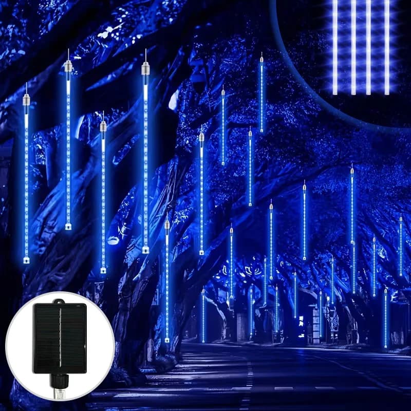 Luci LED a Cascata Solare Effetto Meteora, Luci Natalizie a Stringa Impermeabili per Decorazioni da Giardino, Ghirlanda LED da Esterno per Decorazioni Natalizie