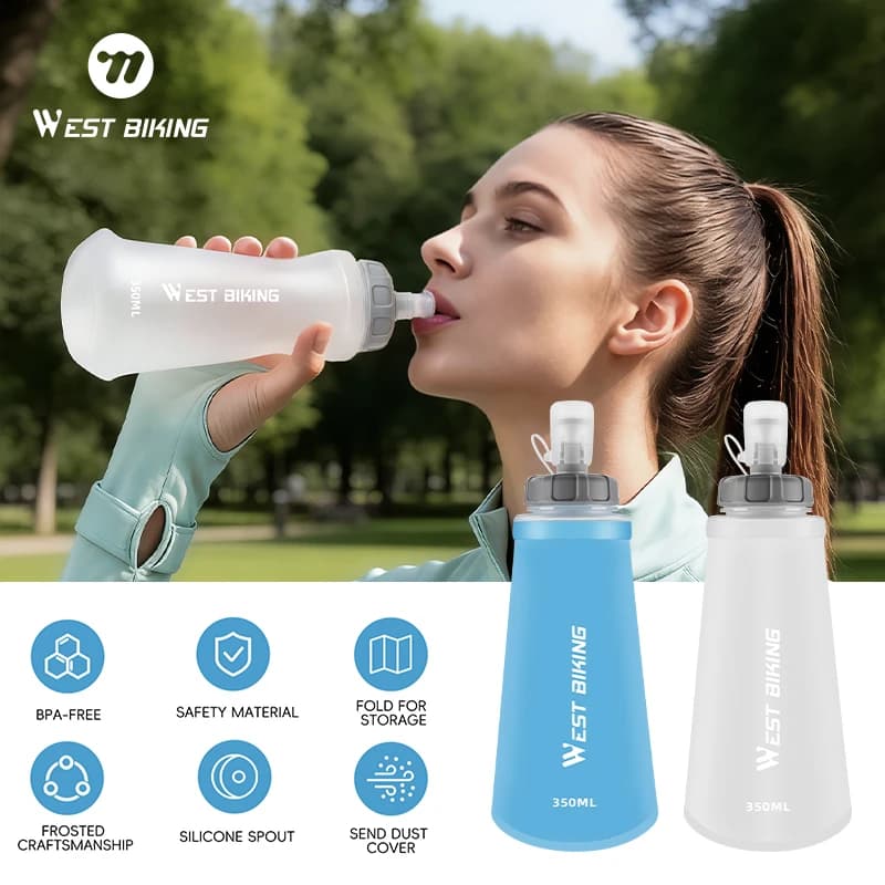 WEST BIKING Borraccia Morbida 350ml Without BPA, TPU Foldable Water Bottle for Running, Camping, Hiking, Water Bag Portable for Hydrating