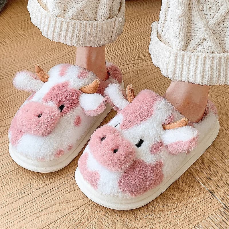 Pantofole in cotone di mucca maculata invernale da donna Calde pantofole in peluche per uso domestico con fondo spesso per scarpe comfort domestico 2025