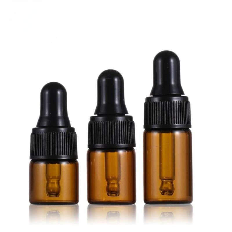 100 Pezzi Mini Bottiglie Contagocce in Vetro Ambrato 1ml/2ml/3ml/5ml, Flaconi Ricaricabili Vuoti per Oli Essenziali e Massaggi