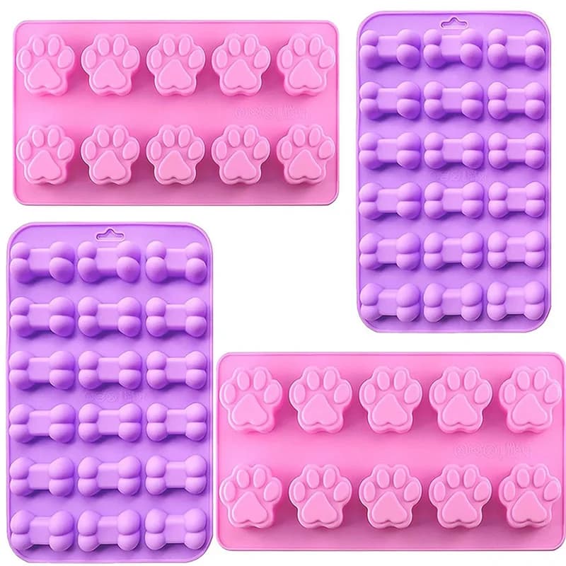 Stampi in silicone Zampa di cane per cuccioli e osso di cane Stampi per dolcetti per cani in silicone per cuocere al cioccolato Caramelle Gelatina Vassoio per cubetti di ghiaccio Dolcetti per cani