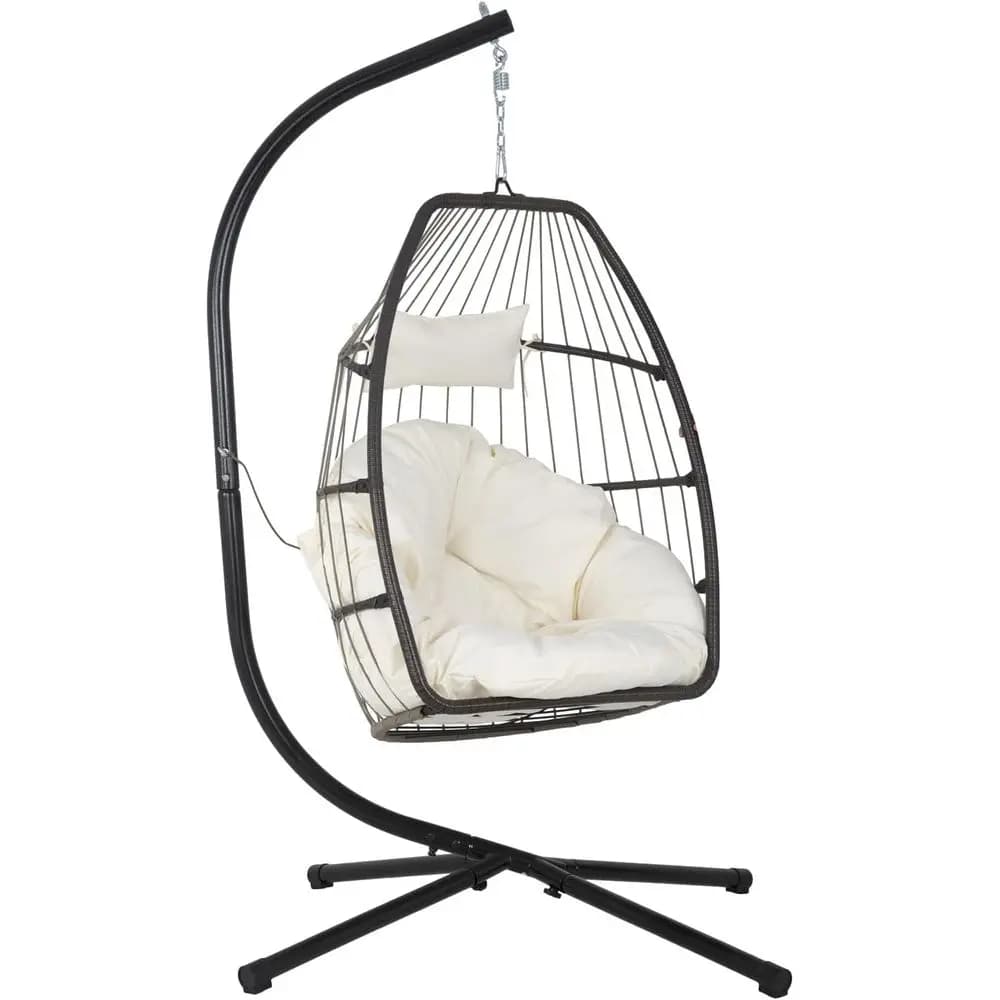 Suspended rocking chair with support: Faceted rocking chair, UV-resistant cushion, ideal for indoor or outdoor use