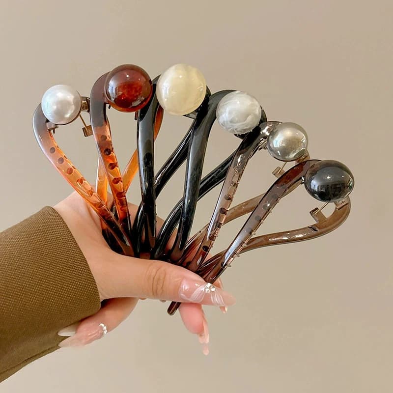 New Twist Shark Hair Claw Barrettes Fermaglio per capelli in plastica Perlina acrilica Imitazione Perla Forcina Design intrecciato Accessori per capelli da donna