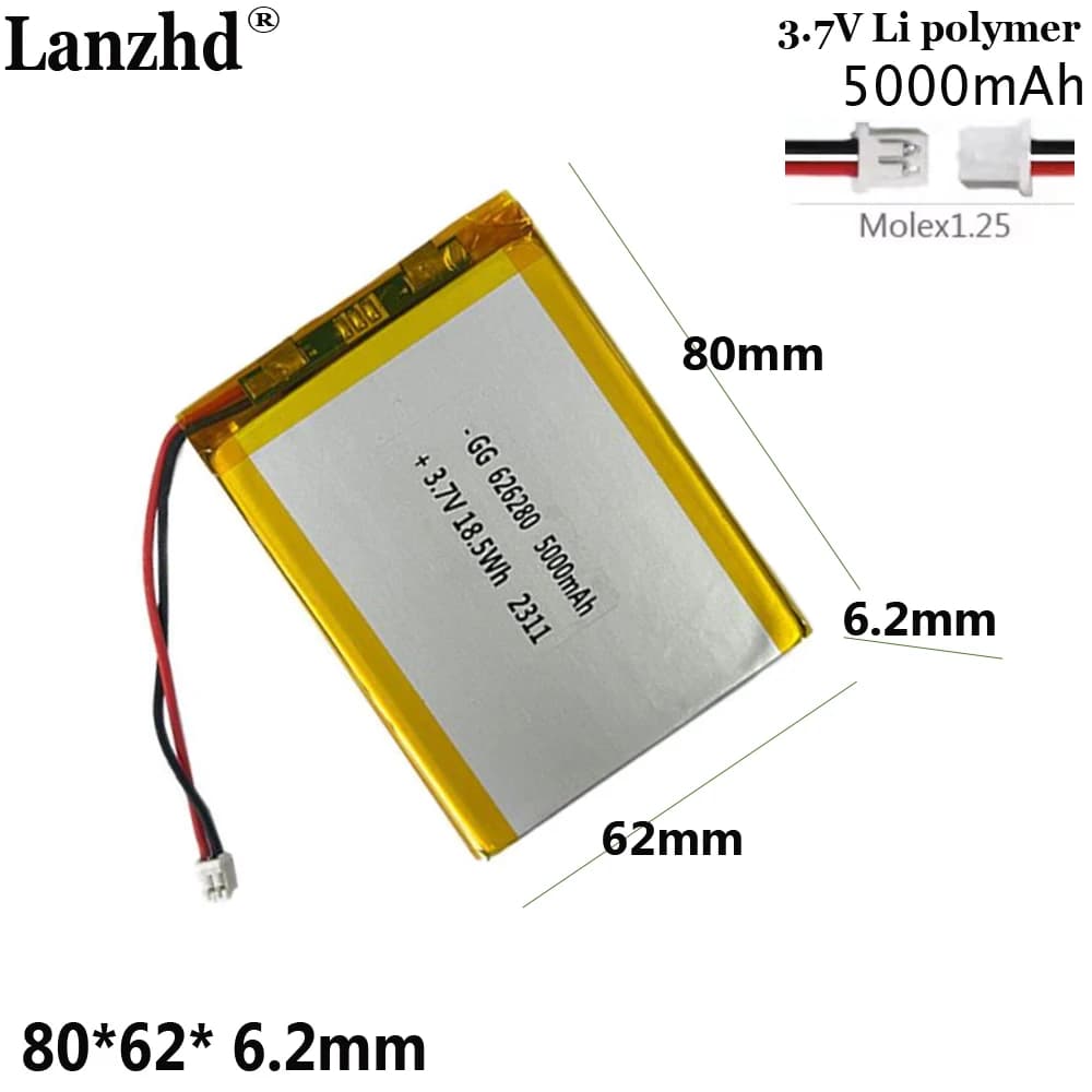 3.7 V polymer lithium battery For laptop battery dashcam beauty device battery lithium battery 626280 5000 mAh