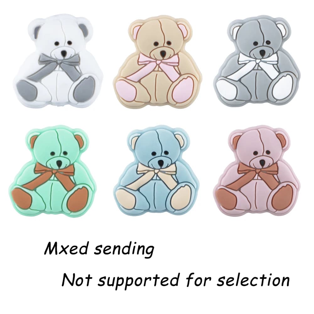 6 pz. Perline in Silicone a Forma di Orsetto per Creazione Gioielli Fai da Te, Portachiavi, Collane, Bracciali, Orecchini, Accessori Personalizzati