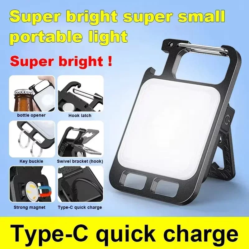 Portachiavi portatile Mini torcia da campeggio multifunzionale USB ricaricabile da lavoro LED luminoso COB Lanterna con clip tascabile