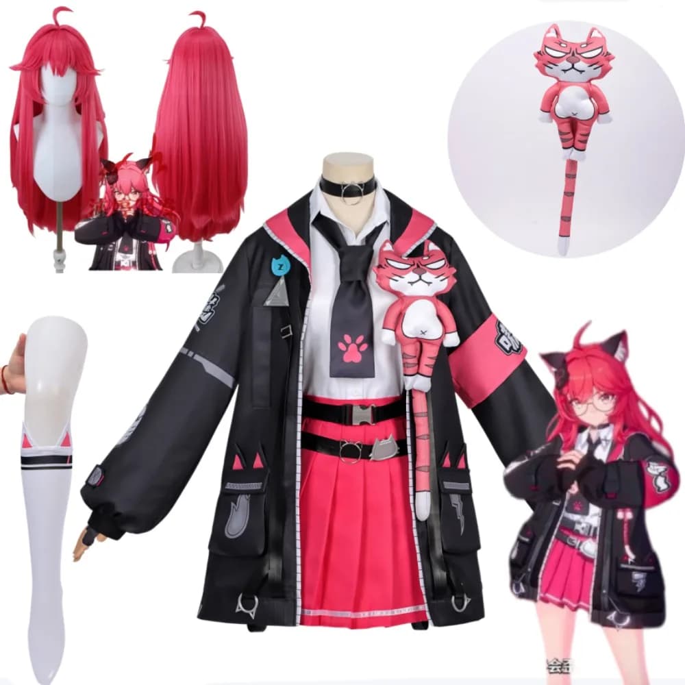 Costume Cosplay Completo Hot Game Neverness To Everness Nanally Rei con Parrucca, Guanti, Calze, Fascia da Braccio e Bambola - Outfit di Halloween per Donna Adulta