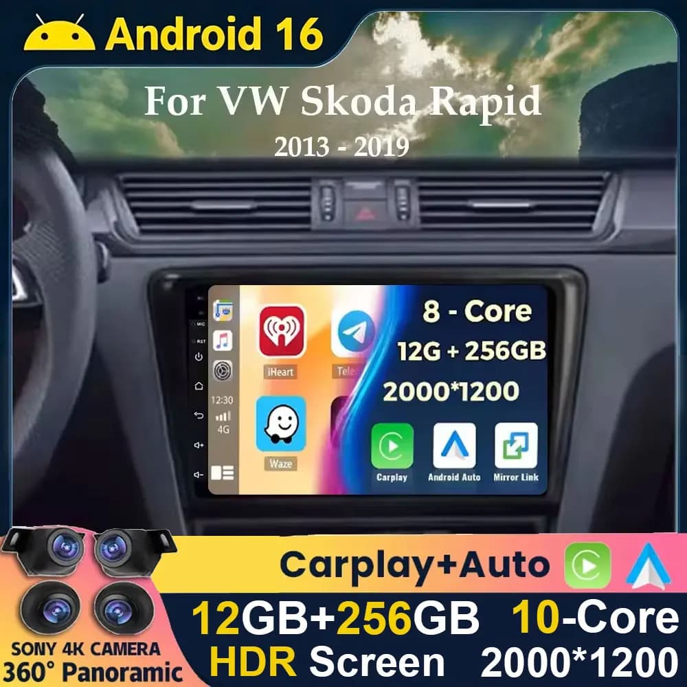 Android 16 Carplay Car Radio For VW Skoda Rapid 2013 2014 2015 2016 2017 2018 2019 Seat Toledo 2015 - 2018 GPS Multimedia Stereo