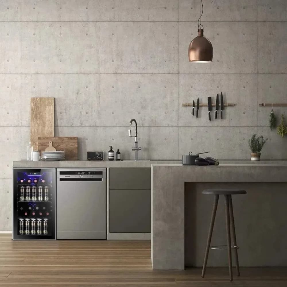 Frigorifero/Cantinetta per Vini da 26 Bottiglie/130 Lattine, Frigo per Bevande, Mini Cantina Vini, Frigorifero per Birra e Soda con Porta in Vetro Trasparente, Frigo Bar Silenzioso