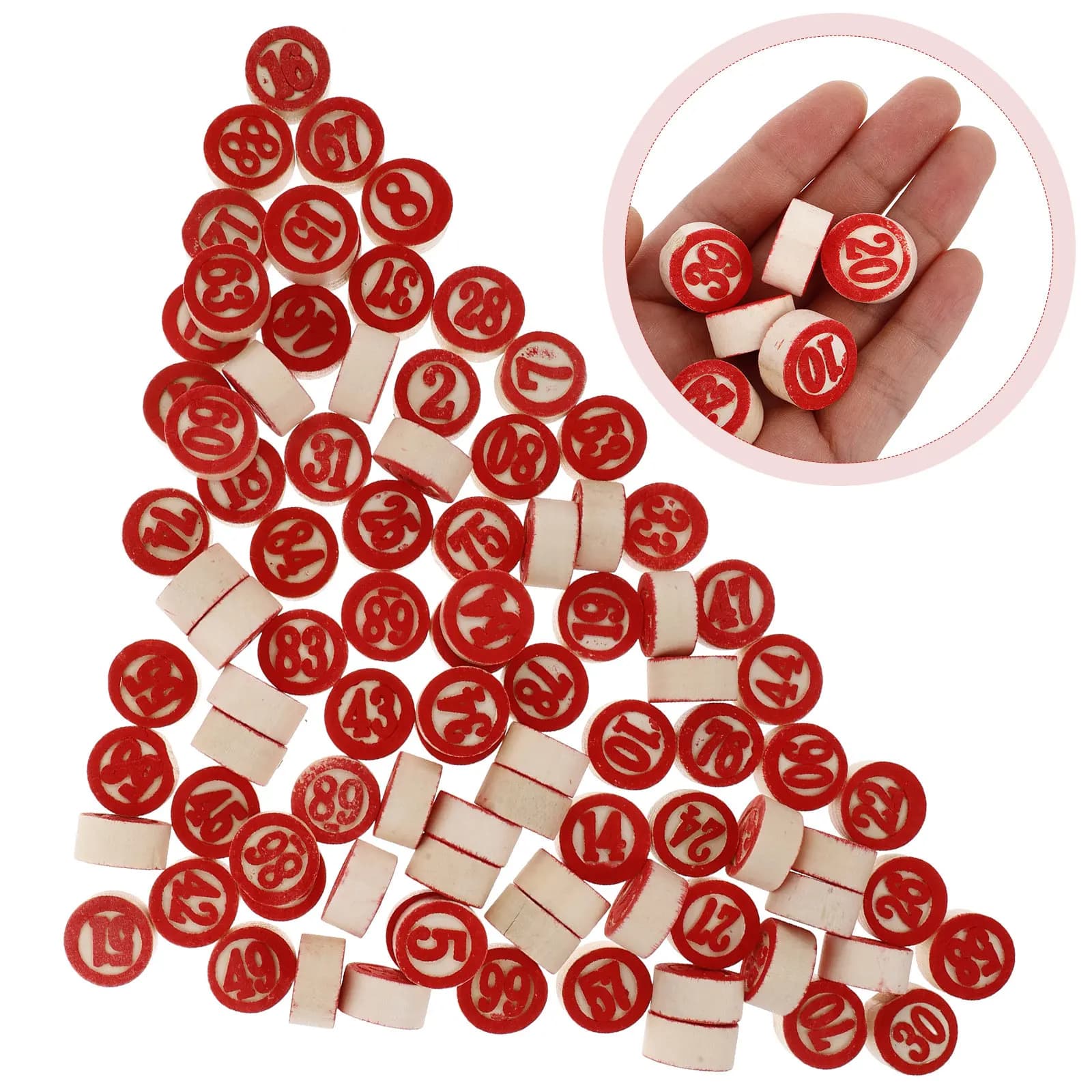 Set di 90 Pezzi di Scacchi Numerati in Legno, Gioco da Tavolo Bifacciale Rosso, Gioco Logico per Riunioni Familiari, Numeri da 1 a 90