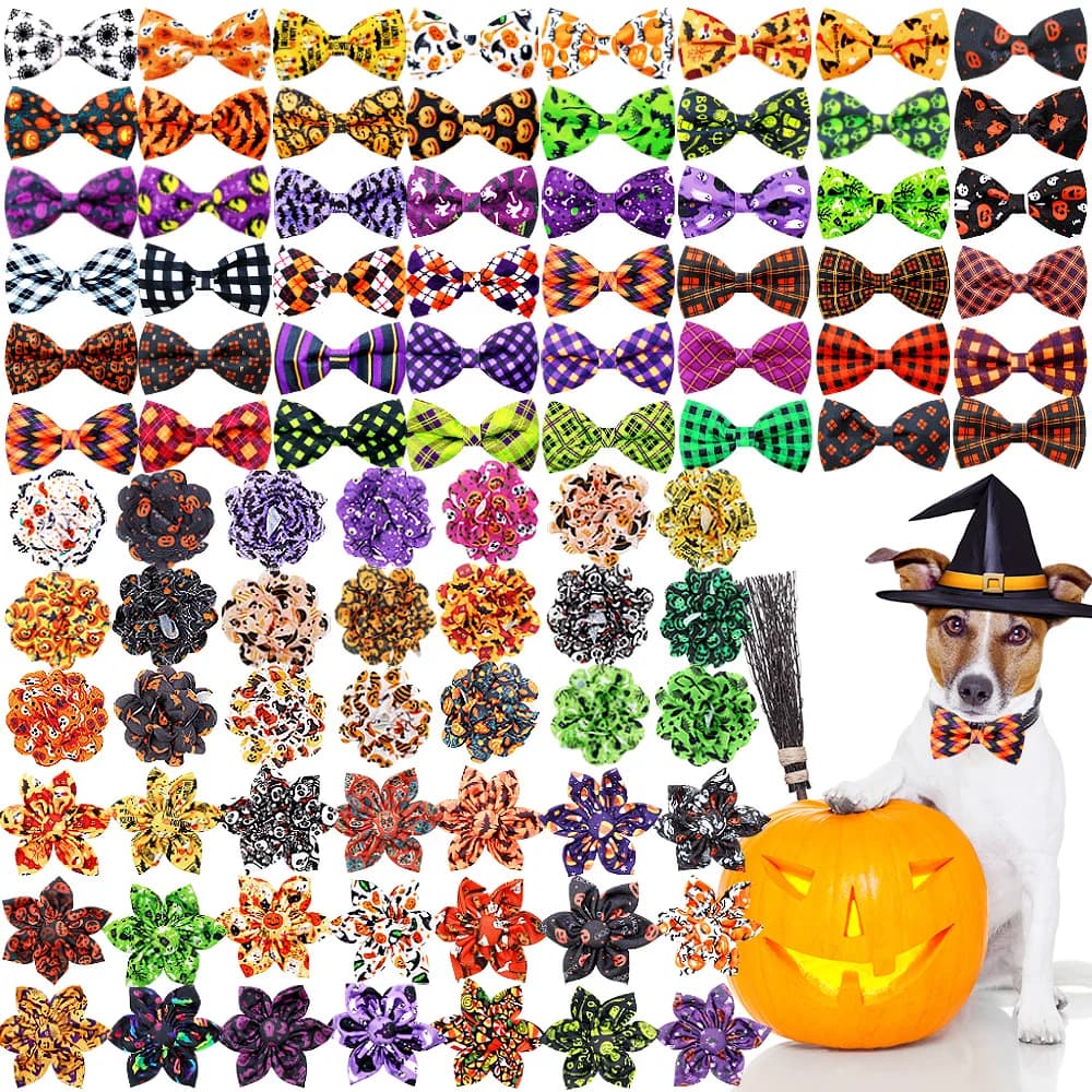 50/100PCS Halloween Party Dog Papillon Collari Rimovibili Pet Collari Per Cani Papillon Con Fascia Elastica Pet Grooming Accessori