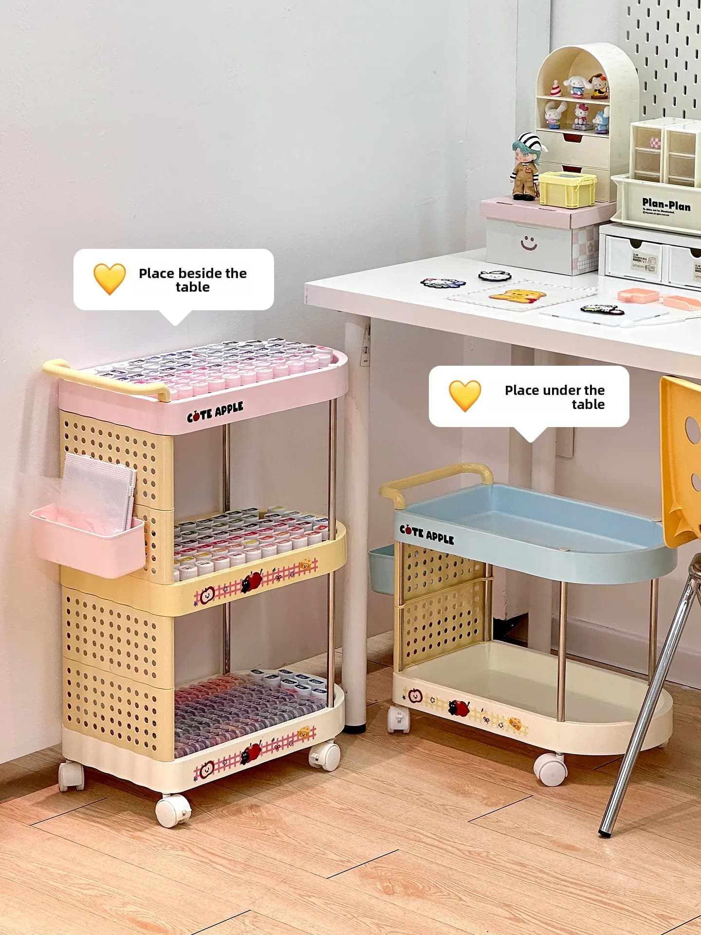 Carrello portaoggetti mobile fai da te fatto a mano, organizer per bottiglie, contenitore laterale da scrivania in plastica, organizer per camera da letto e casa