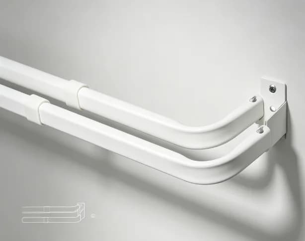 Adjustable Double Curtain Rod White Finish Basic Metal Wrap Around Window Curtain Rod Set 84 to 120 Inches Length for Living Room Bedroom