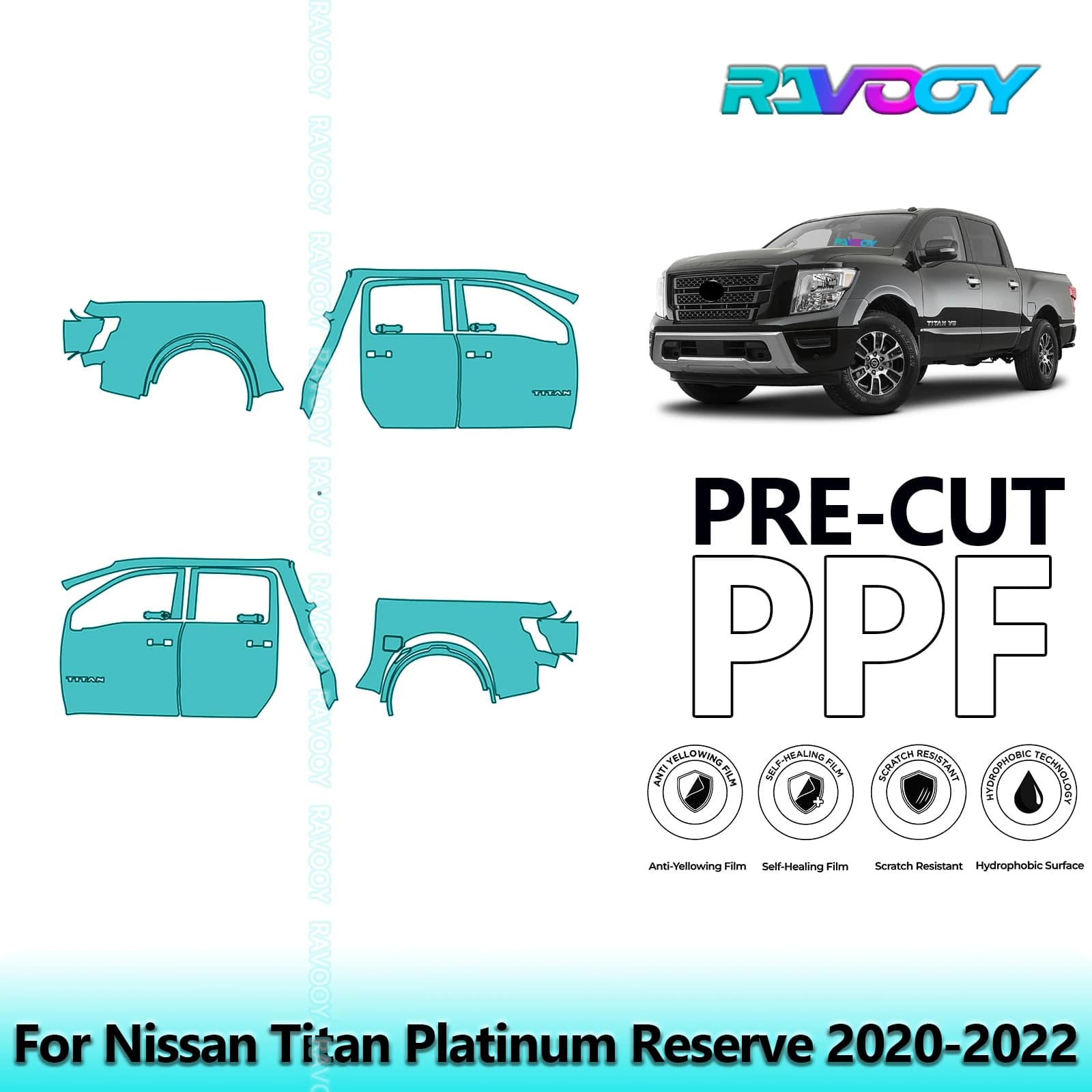 Per Nissan Titan Platinum Reserve 2020-2022 8.5mil Trasparente Opaco Pre-Cut PPF Porta e Pilastro A/B Kit TPU Pellicola di Protezione Della Vernice Set