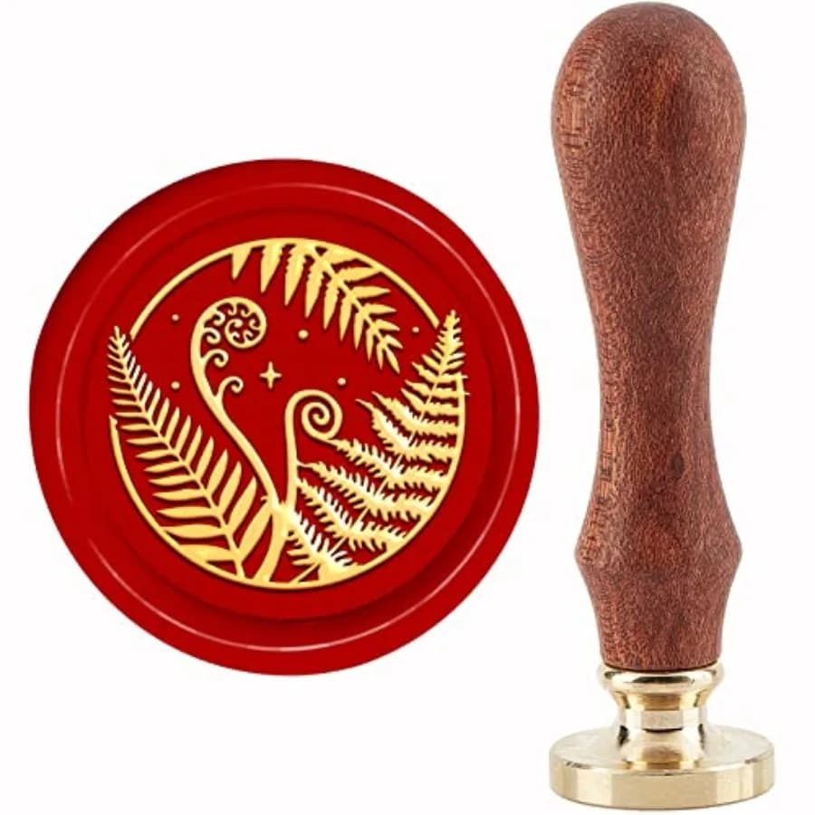CRASPIRE Fern Leaf Wax Seal Stamps Botanical Brass Sealing Stamp Heads Replacement 30mm with Vintage Wooden Handle for Envelope