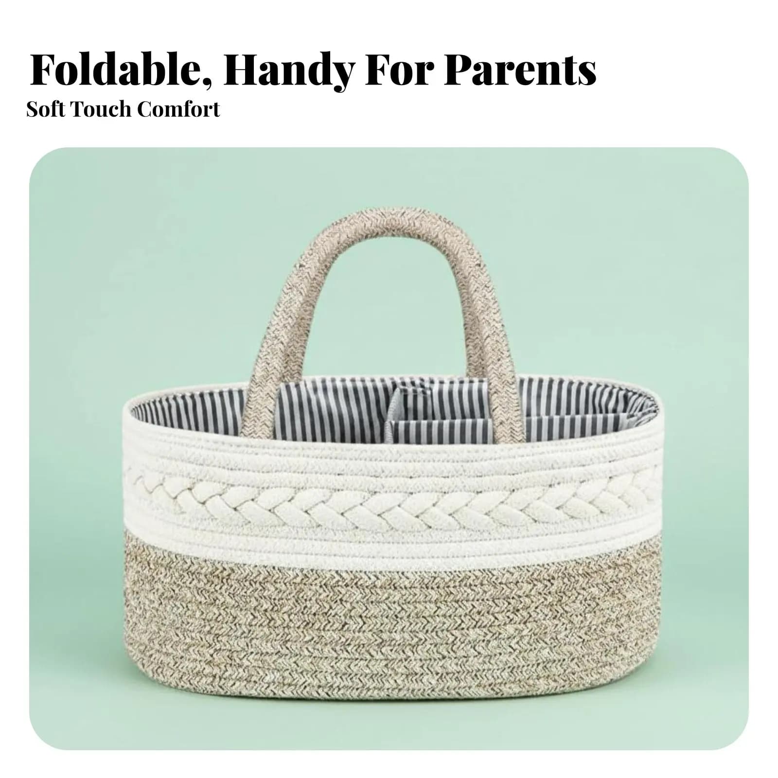 Cotton Rope Diaper Carrier Foldable Design Baby Diaper Organizer Tote Cotton Rope Basket Removable Dividers for Infants