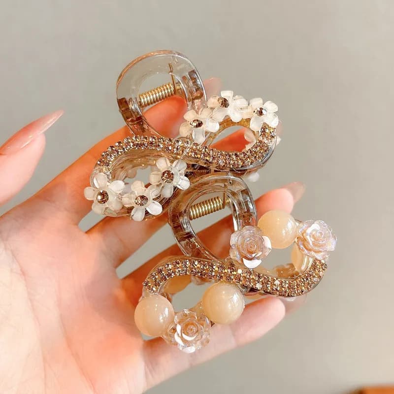 Elegante fermaglio per capelli con fiore in strass per temperamento da donna, piccolo squalo, morsetto per capelli per ragazze alla moda