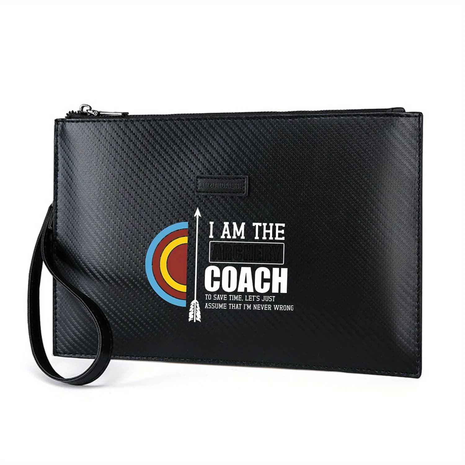 Tiro con l'arco bersaglio freccia coach testo nero Elegante borsa da uomo in PU stampato Alla moda e pratica per il trasporto quotidiano