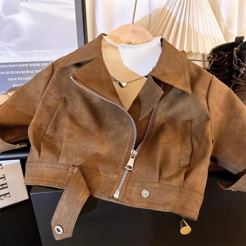 2 3 4 5 6 8 anni Giacca da ragazza Primavera Autunno Cappotto di pelle artificiale di nuova moda per bambini Capispalla resistente alle macchie per il tempo libero