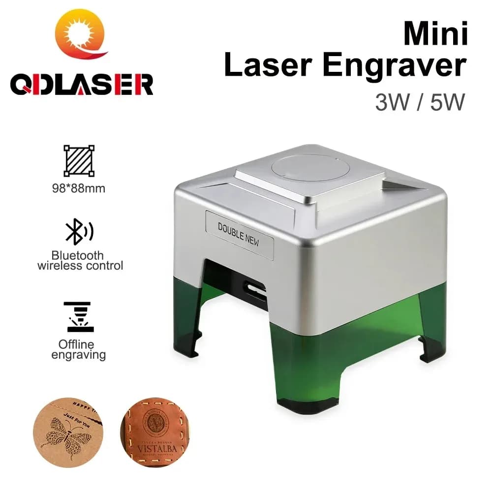 QDLASER 5000mW Mini Laser Engraver, CNC DIY Desktop Logo Printer, Portable Engraving Cutting Machine for Wood & Acrylic